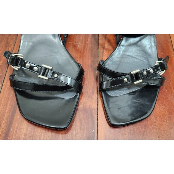 Stuart Weitzman Black Strappy Sandals Size 11M Leather Square Toe Heel Buckle - Picture 4 of 12
